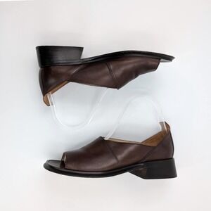 VIA SPIGA Brown Leather Open Toe Sandals Block Heel Shoes Italy Sz 7 Minimalist